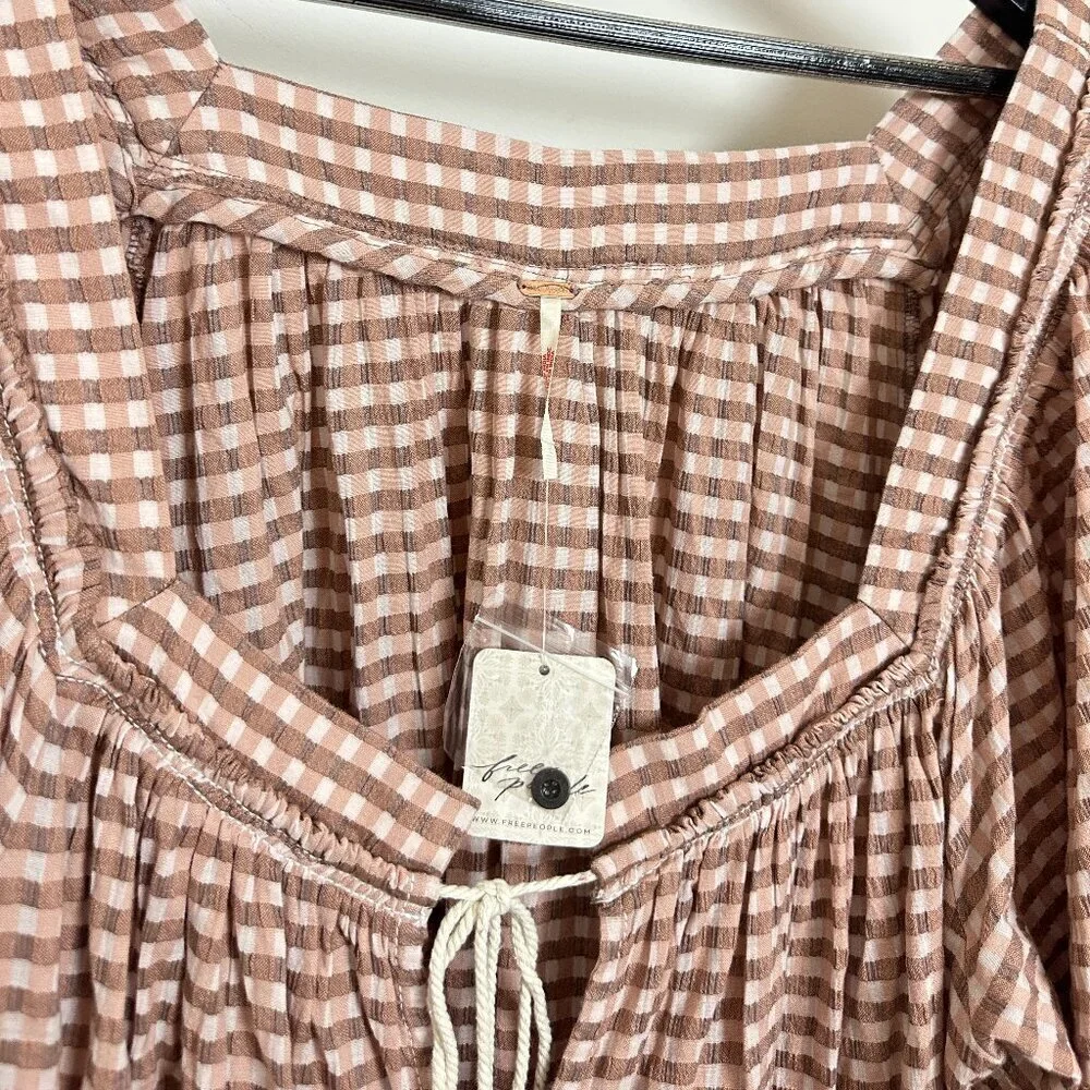FREE PEOPLE County Line Plaid Romper in Pink Combo Size Medium NWT